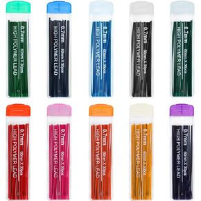 10 Color Lead Refills 300 Pieces Pencil Lead Refill Colored Mechanical Pencil Lead Refills for Home Offices, 0.7 mm HB