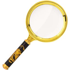 10X Handheld Magnifier,Reading Magnifier 10X with Dragon Pattern Handle for Book and Newspaper Reading,Insects and Plants Observation（Gold）