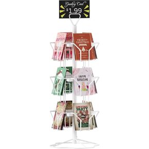 ORLESS Greeting Card Display Stand Rotating Card Rack Display Stand Greeting Card Holder Display Retail Metal White