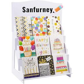 SANFURNEY 3 Tiers Greeting Card Display Stand Portable Card Display Rack with Clear Front Panel Brochure Photo Postcard Organizer Counter Showcase Table Display Stand for Craft Show Vendors Retail