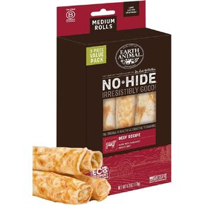 Earth Animal No-Hide Rolls Beef Recipe Medium Natural Rawhide Alternative Dog Chews |3 Count Pack of 1