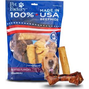 Pet Factory 100% Made in USA Beefhide 6-7" Assorted (Bones & Rolls) Dog Chew Treats - Beef & Chicken Flavor, 10 Count/1 Pack