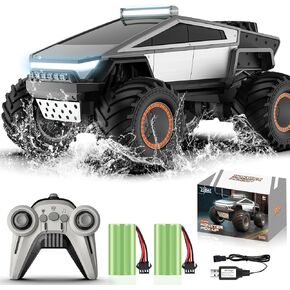 RC Cybertruck Toy, Remote Control Cyber Truck 4WD Off Road Toy, Rock Crawler RC Car with Alloy Shell Lights and Sounds, 2.4GHz All Terrain Toy Car for Boy Kids Adults