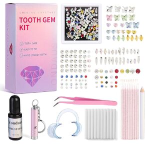 Tooth Gem Kit, DIY Crystals Jewelry Kit, 130 PCS Gem 7 Shapes Professional Cool Tooth Gems, Safe and Easy to Get Started