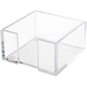 3 x 3 x 1.7 Inch Clear Acrylic Notepad Holder Sticky Note Holders Dispensers Office Desk Memo Pad Organizers Square Note Pad Holder Paper Clip Storage Holders with Non Slip Pads for Dorm Room
