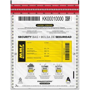 MMF Industries Cash Transmittal Bags | 9W x 12H | Pack of 100 | Unique Alphanumeric Numbering | Self-Sealing Adhesive | Four Tamper Indicators | Folded Bottom | Deposit Plastic Bags