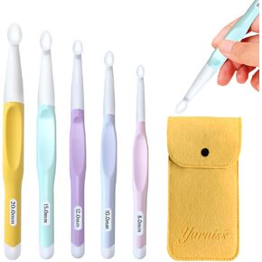 Yarniss Large Ergonomic Crochet Hooks Set, Big Crochet Hooks for Chunky Yarn Size 8.0mm 10.0mm 12.0mm 15.0mm 20.0mm