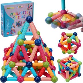 COUOMOXA Magnetic Toy STEM for Toddlers: 74pcs Montessori Building Blocks Set 2 3 4 5 6 Years Old Boys Girls - Educational Preschool Learning Game - Playroom Gift for 3+ Kids