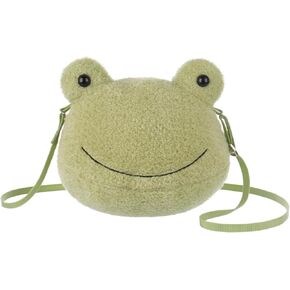 مشمش Lamb Velvet Frog على شكل محفظة أفخم من أجل الأطفال الصغار والفتيات في سن المراهقة ، وحقيبة كتف الحيوانات المحشوة ، وحقائب اليد الموضة ، 8.7 بوصة