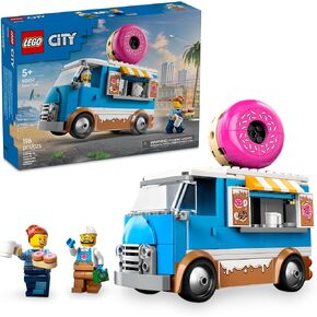 Lego City Donut Truck Toy - بناء لعبة للأطفال والفتيان والبنات ، الذين تتراوح أعمارهم بين 5 سنوات - منصة دونات متنقلة مع اثنين من الأداءات المصغرة وغيرها من الملحقات - فكرة هدية ممتعة لأعياد الميلاد والأعياد - 60452