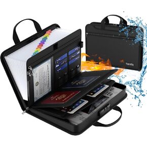 Tamfile Fireproof Thickened Accordion File Organizer with Lock, 13 Pocket Document Organizer with Zipper & Labels, Multi-Pockets Transparent Safe Expanding Folder with Handle for Letter A4 Files