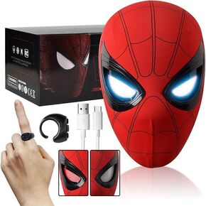 Spider Mask, Electric Spider Superhero Role-Playing Mask with Moving Eyes and LED Lights, Movable Eyes Remote Control Mask