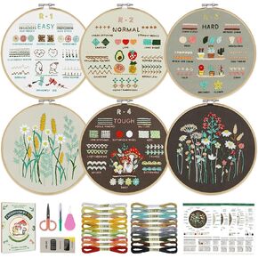 CYANFOUR 6 Stage Embroidery Kit for Beginners Adults, Easy to Learn 38 Different Stitches from Instruction & Video, Needlepoint Kits for Adults with Stamped Embroidery Patterns.