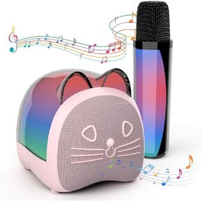 Mini Karaoke Machine for Kids Adults,with Wireless Microphones & Light- Bluetooth Portable Speaker Birthday Gifts for Girls 3-12 Years Old Toddler ToysPink
