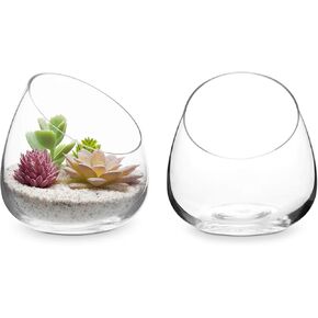 MyGift 5 Inch Premium Clear Glass Air Plant Terrarium, Mini Candy Bowl Jar, Tealight Candle Holder, Succulent Cactus Plant Vase, Set of 2