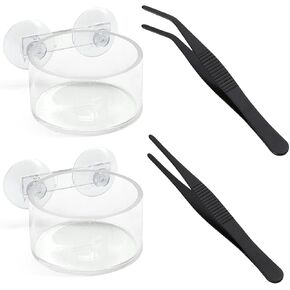 Jumping Spider Feeding Dish Set, Water Bowl with Suction Cup, Reptile Feeding Tongs, Jumping Spider Enclosure Accessories - 4 Pack (2cm)