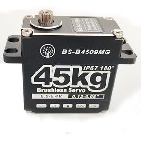 45KG Servo Large Torque HV Full Metal Gear IP67 Waterproof Steering Brushless Digital Servo with 25T Servo Horn for 1/6 1/8 1/10 RC Car Parts (BS-B4509MG-180 Degree)