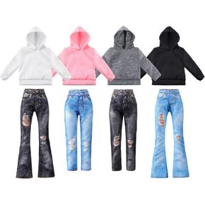 Bencailor 8 Pieces Doll Clothes Girl Doll Accessories Cotton Sweaters Denim Pant Regular Outfit Clothing(11.5 Inch Doll)