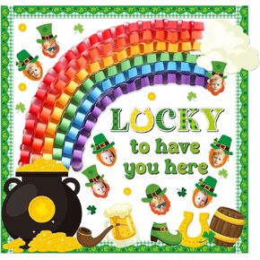 St. Patrick's Day Bulletin Board Classroom Decorations Shamrock 3D Rainbow Gold Coin Cutouts DIY Craft Photos Bulletin Board for Teacher Nursery Classroom Door Wall Decor St. Patrick Party Supplies