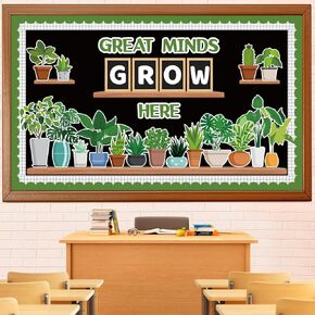 Spring Potted Plant Bulletin Board Set, Greenery Classroom Bulletin Board Decorations Motivational Plant Cutouts March April Home Library Window Wall Party Decor for Teacher(Great Minds Grow Here)