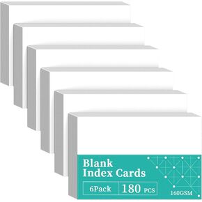 180 PCS Index Cards 4x6 Flash Cards, White 4x6 Note Cards, Blank Flashcards, Study Cards, Blank Index Cards on Both Sides, Record Cards, Recipe Cards, Blank Cards 4x6 for Office/Home/School