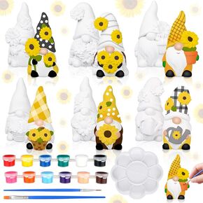CroBlissful 6 Sets Sunflower Gnome Ceramics to Paint Ready to Paint Your Own Ceramic Gnome Statues DIY Unpainted Ceramics Paintable Figurines Kit Crafts with Brush Palette Paint for Adults (Sunflower)