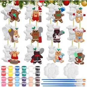 Watersay 24 Pcs Ceramic to Paint Christmas Cooking Gingerbread Man Kit Chef Gingerbread Man Ornaments for Christmas Tree Ceramic Painting Kit Xmas Craft Paint Ready to Paint Ceramics(Chef Style)