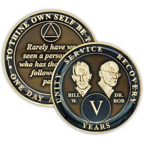 5 Year Sobriety Coin | Founders Triplate AA Chip | Celebrate Recovery Anniversary Token | Alcoholics Anonymous Gift (Blue)