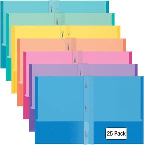 2 Pocket Folders, Assorted 7 Vibrant Colors with Complementing Interior Colors, Fits Letter Size Paper, for School, Office, Home (with Prongs, 25)