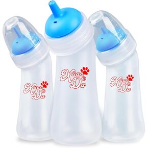 Pet Feeding Bottle,3 Pack Wide Mouth Angled Nursing Bottle, 3 Sizes Nipples with Ventilation Valve Resistant Tearing Perfect for Puppies, Kittens, Small Wildlife(Pink)
