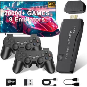 Upgraded Retro Game Stick, Retro Gaming Consoles with 9 Built-in Emulators, Nostalgia Gaming Stick 20,000+ Games, Plug and Play Video Games for Tv, 4K HDMI Output, 2 2.4G Wireless Controllers (64GB)