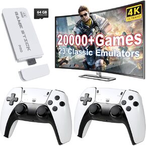 Retro Game Stick, 4K Wireless Retro Game Console with Built-in 20000+ Games and 23 Classic Emulators,Dual 2.4GHz Wireless Controllers,Plug and Play Video Games for TV