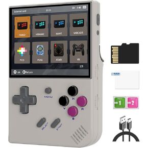 RG35XX Plus Retro Video Handheld Game Console Linux System 3.5 in IPS Screen Built-in 3300mAH Battery 64G TF Card Preinstalled 5500 Classic Games(RG35XX Plus Grey New)