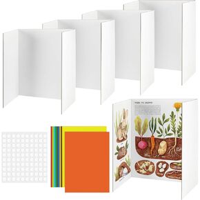 4 PCS Trifold Poster ، مجلس العرض الأبيض يأتي مع نقاط Cardstock و Sticky ، لوحة عرض مموجة للمعارض المدرسية ، العروض التجارية ، 26 × 17 بوصة