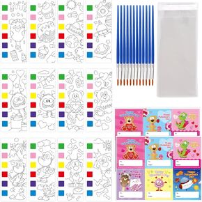 24 Sets Valentines Day Gifts for Kids Valentines Water Coloring Book Paint with Water Books for Kids Exchange Gifts for Classroom School Class Party Favors