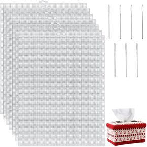 7 Pcs Plastic Canvas Sheets, 7 Count Clear Mesh Canvas Sheets with 7 Pcs Sewing Needles, Eye Mesh for Mask Embroidery, Knit Crochet Projects, Acrylic Yarn Crafting, Make Dividers (13.2x10.2inch)