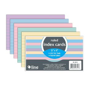 C-Line 3" x 5" Index Cards, Assorted Colors, Ruled, 100/PK (48810)