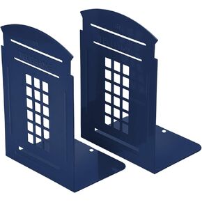 MerryNine 2 Pack Book Ends, Metal Bookends for Shelves, Telephone Booth Decorative Bookends, Non Skid Heavy Bookends, Book, Magazine or CD Organizers for Home and Office (Blue-2pcs)