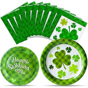 JOYIN St. Patrick's Day Party Plates & Napkins Set Serves 50 with 100 Paper Plates (2 Designs) & 50 Paper Napkins for St. Patrick's Day Disposable Party Supplies, Green Irish Shamrock Celebration