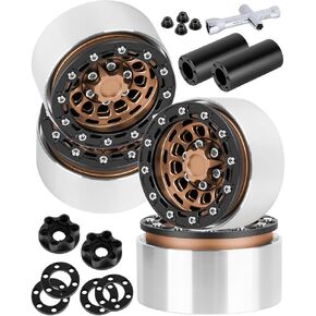 Aluminum 1.9 Beadlock Wheel Rims with Adjustable Offset for 1/10 RC Crawler Car SCX10 SCX10 II 90046 SCX10 III AXI03007 TRX4/6 Gen7/8 D90 VS4-10,BRCatWPark 4pcs RC 1.9 Beadlock Wheel Rims,Brown