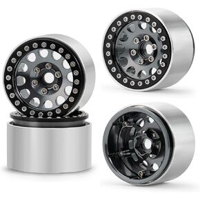 4Pcs RC 1.9 Beadlock Wheels 35mm Aluminum Alloy Wheel Hubs Set for 1/10 Scale RC Crawler Car Accessories SCX10 D90 Wraith 90048 90018 RR10, Black and Titanium