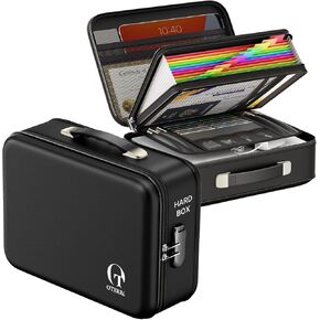 Oterri Fireproof Document Box,Hard Case Safe box with Lock,Upgraded 8 Layers Large File Organizer,Water Resistant Safe for Important Documents, Certificates, Laptop, Passports - File Box in Black