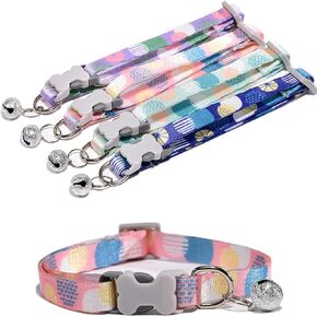 Adjustable and Breakaway Safety Kitten Collars with Bell, 4 Packs, 4 Colors