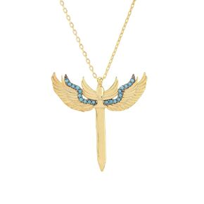 Archangel Michael's Sword Gold Sterling Silver Pendant Necklace with 15.5'' - 17.3'' Adjustable Chain by HStudio