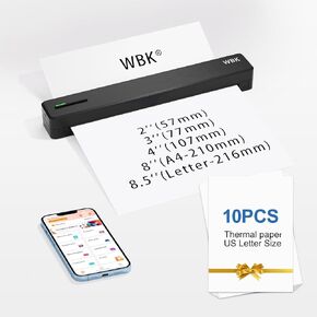 wbk® Portable Printer,Portable Printers Wireless for Travel,Thermal Inkless Printer Support 8.5" X 11" US Letter&Legal Thermal Paper,Bluetooth Wireless Mini Printer Compatible with Android,iOS&Laptop