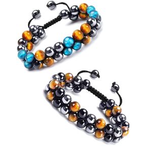 Triple Protection Bracelets for Men Women 2pcs Couples Bracelets Handmade Gifts Matching Bracelets for Couples(Yellow & Blue)