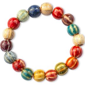 Boho Hippie Colorful Ceramic Round Beads Strand Stretch Bracelet Handmade Simple Ethnic Style Elastic Hand Chain for Women