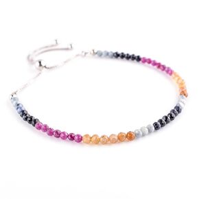 Odrilliongems الطبيعية متعددة الألوان الياقوت الأحجار الكريمة سوار البولو ، الخرز المغطى بالميركو ، بلورات الشفاء ، 925 الفضة الاسترليني ، المصنوعة يدويا ، شريط التمرير القابل للتعديل ، المجوهرات النساء ، هدايا عيد الحب ، الحجم 10 "