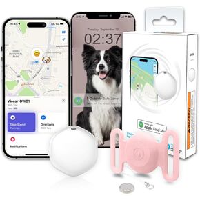 GPS Tracker for Dogs, Mini GPS Pet Tracker with Silicone Cover, IPX8 Waterproof GPS Tracker for Kids,No Monthly Fee,Work with Apple Find My(iOS Only),Smart Tracker for Dogs Finder Tracker Pets
