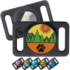 GoTags AirTag Holder for Dog Collars, AirTag Slide On Tag for GPS Dog Tracker, Case for Pet Collar, Track Dogs with Apple iPhone Colorful Mountain and Forest Designs